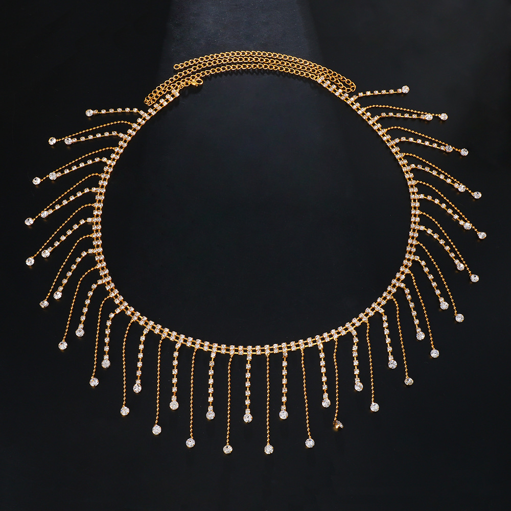 Crystal Rhinestone Belly Chain Waist Jewelry With Dangle Beaded Design
